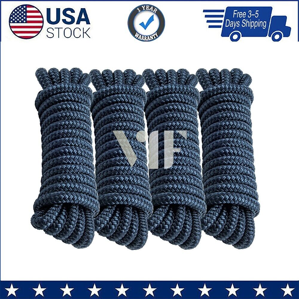 4 Pack 1/2 x 15 Dock Lines Nylon Rope for Boats Double Braided Boat Accessories