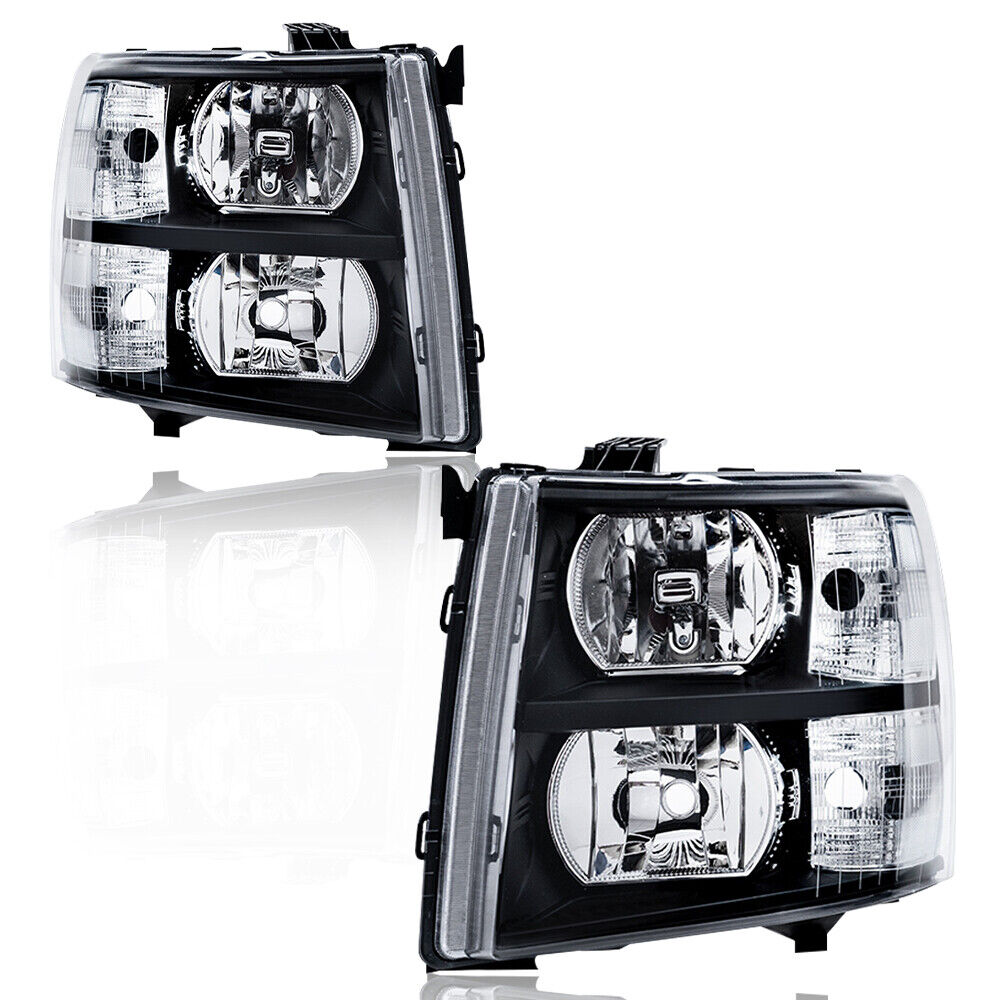 Clear Lens Black Housing Headlights Fit For 07-13 Chevy Silverado 1500/2500/3500