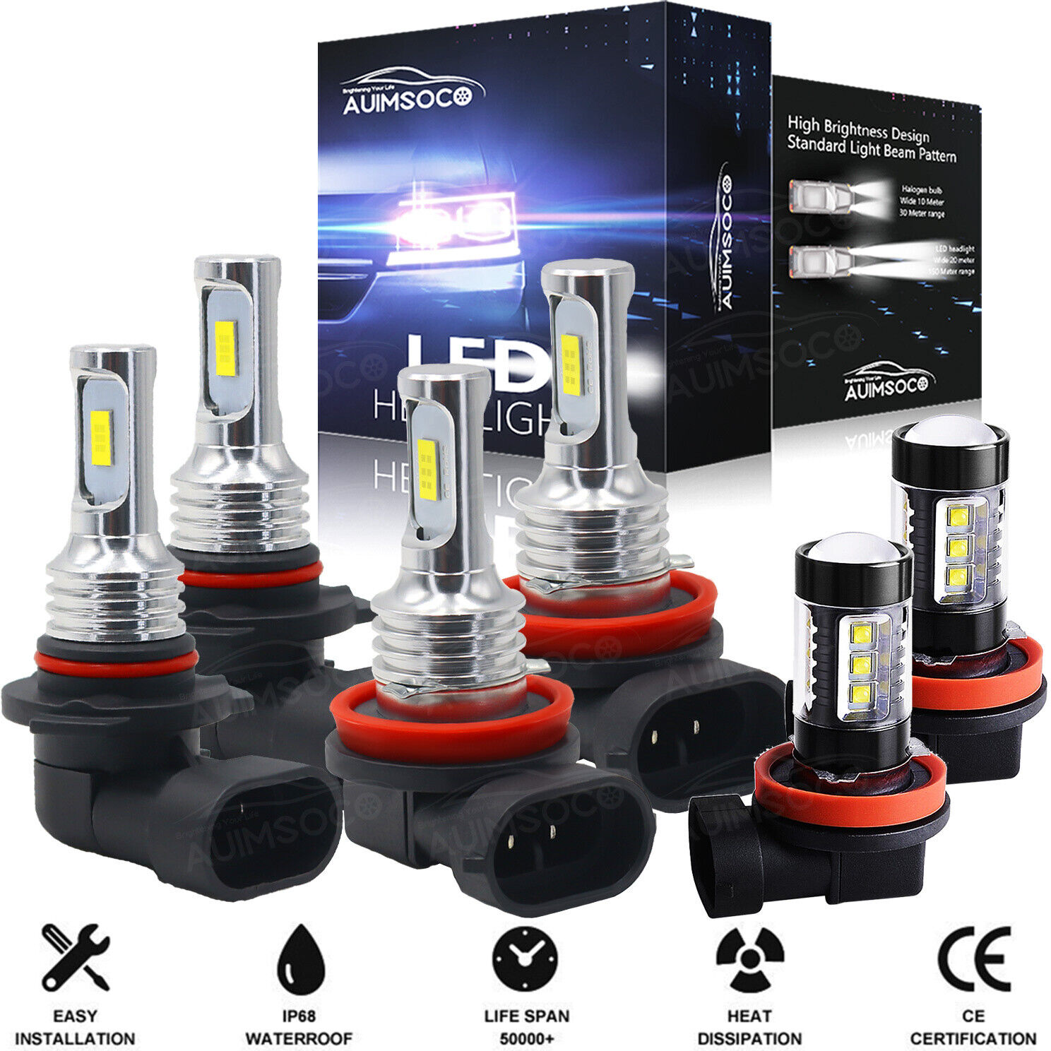 For Toyota Sienna Combo Car 6000K LED Headlight Kit Hi Low + Fog Light 2012-2018