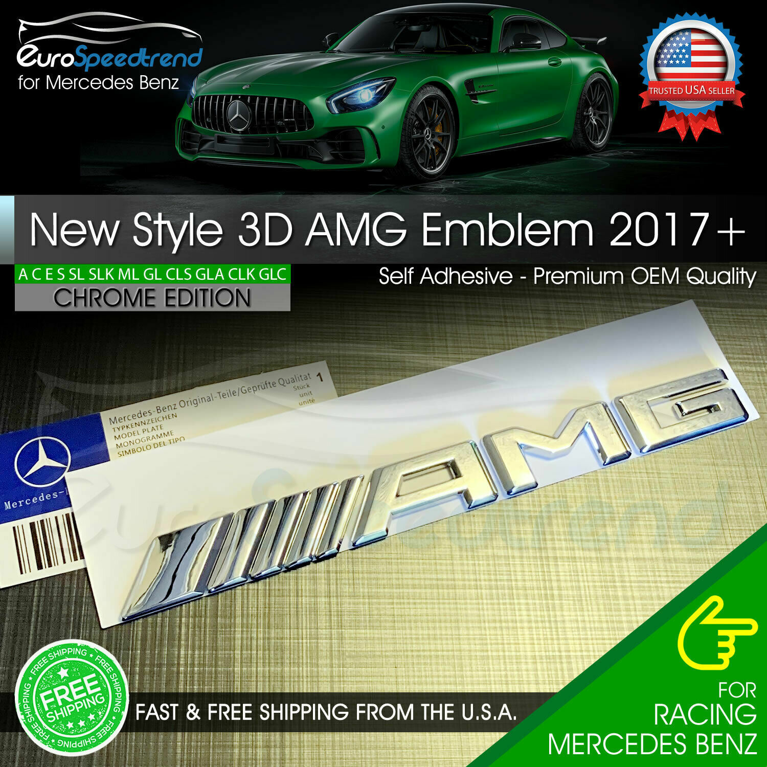 AMG Chrome Emblem Trunk OEM 3D Rear Lid Badge Mercedes Benz A C E G S SLK 2017+