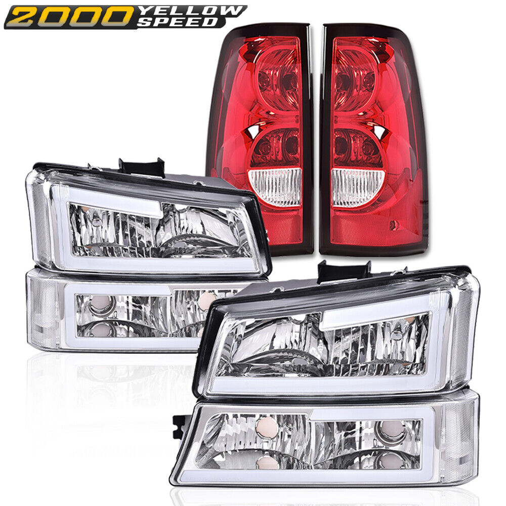 Fit For Silverado/Avalanche 03-07 Clear /Chrome LED DRL Headlights + Tail Lights