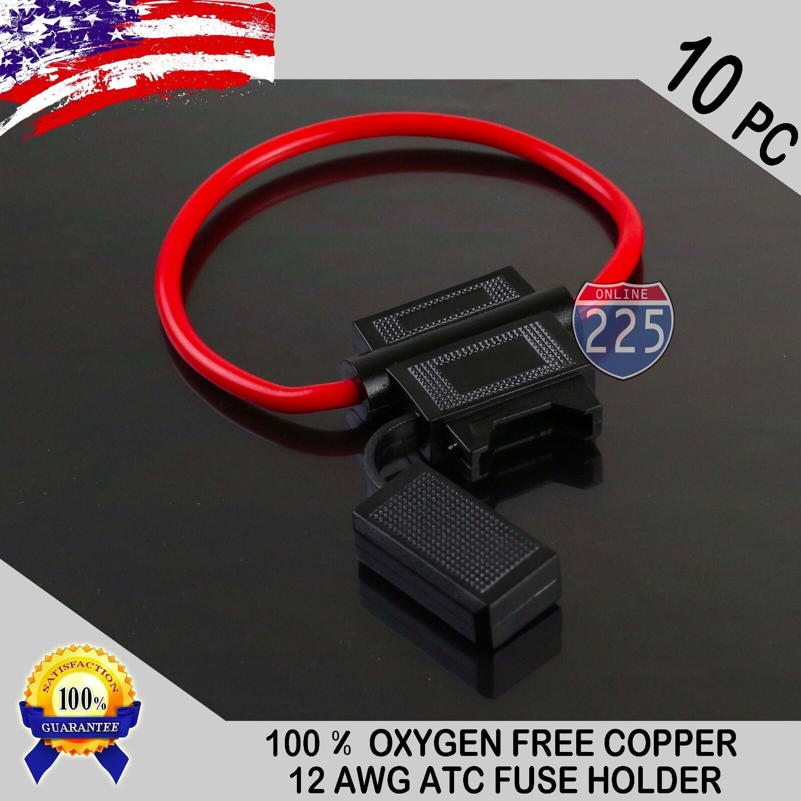 10PC Pack 12 Gauge ATC In-Line Blade Fuse Holder 100% OFC Copper Wire Protection