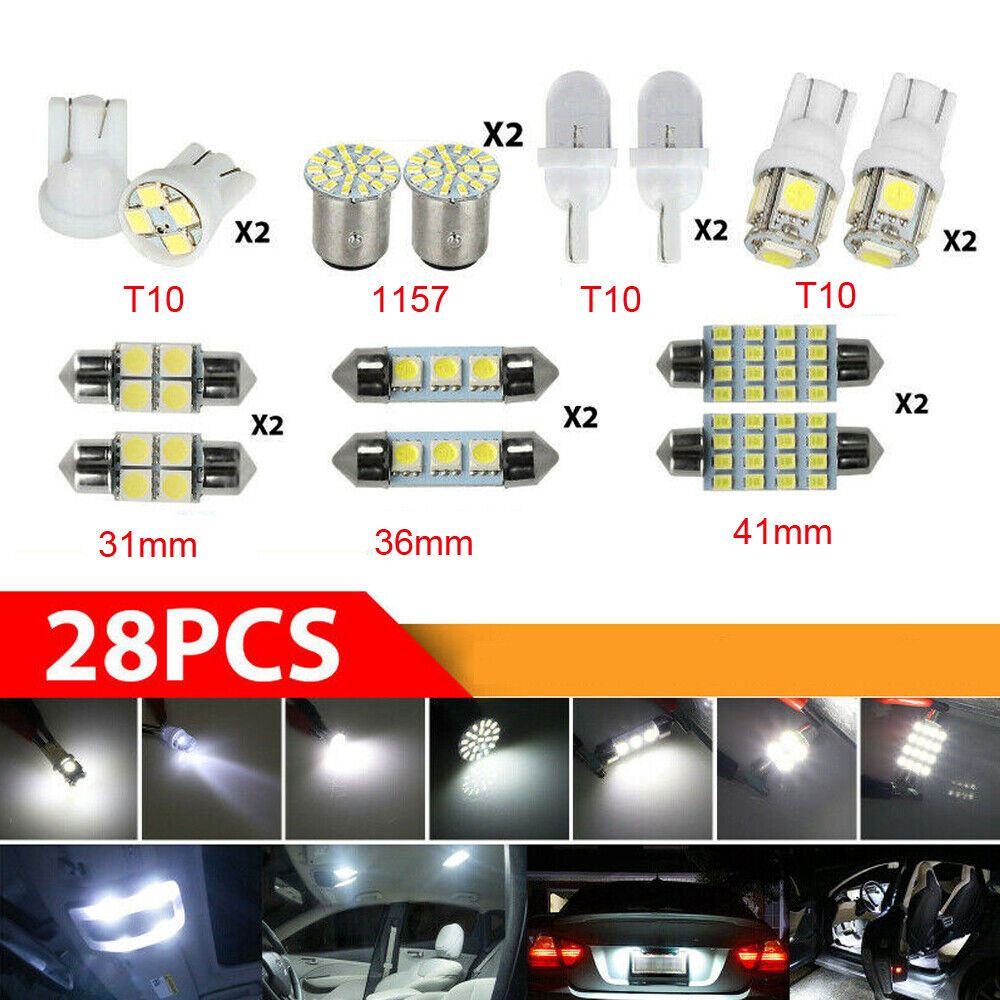 28pcs Car Interior LED Lights Bulb Kit For Dome License Plate Lamp Accessories
