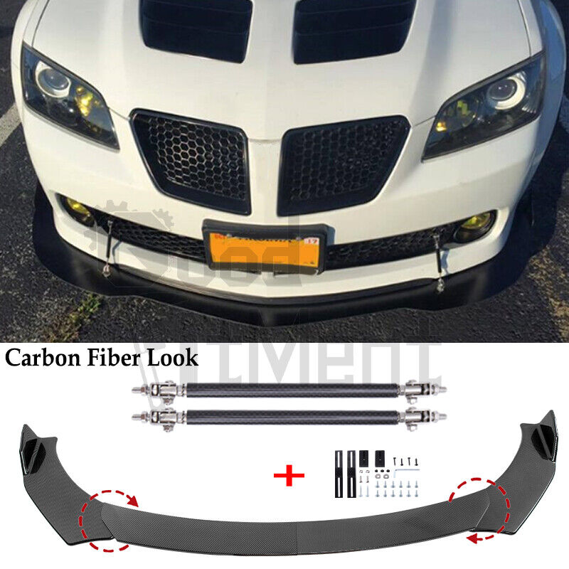 For Pontiac GTO G8 G6 Carbon Fiber Front Bumper Lip Spoiler Splitter +Strut Rods