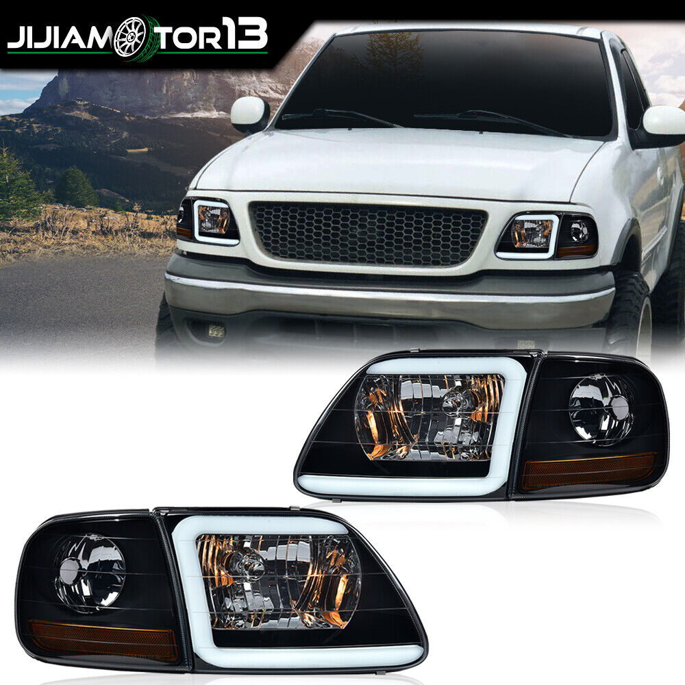 Fit For 97-04 F150 Expedition LED Tube Headlights & Corner Parking Lights Smoke 