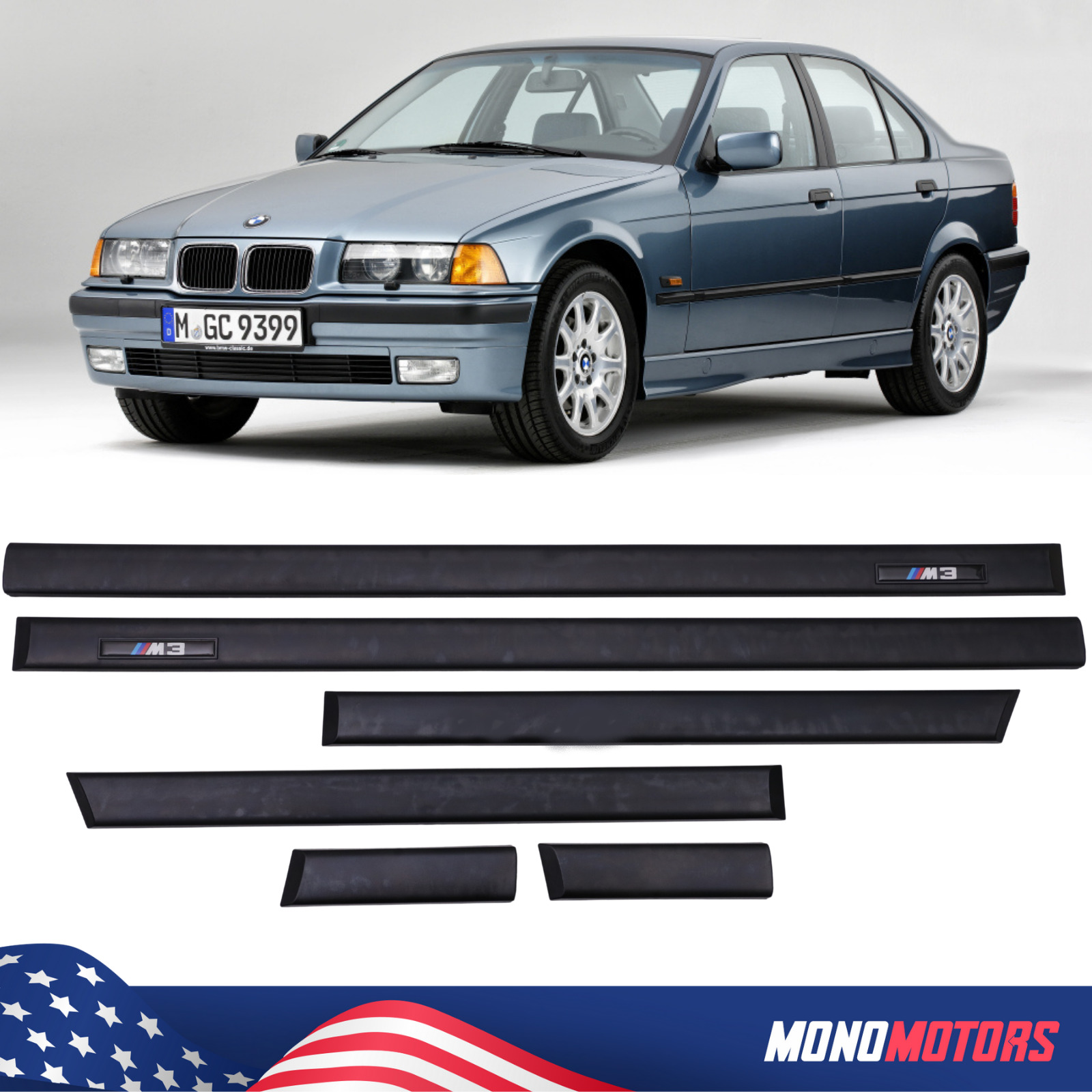 BODY SIDE MOULDING TRIM For BMW E36 M3 STYLE 3 SERIES SEDAN FREE FAST SHIPPING