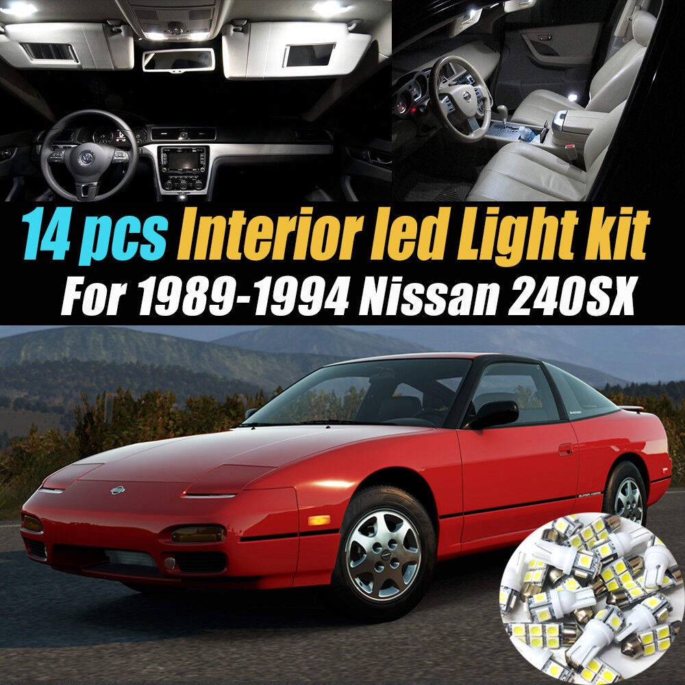 14Pc Super White Car Interior LED Light Kit Pack for 1989-1994 Nissan 240SX