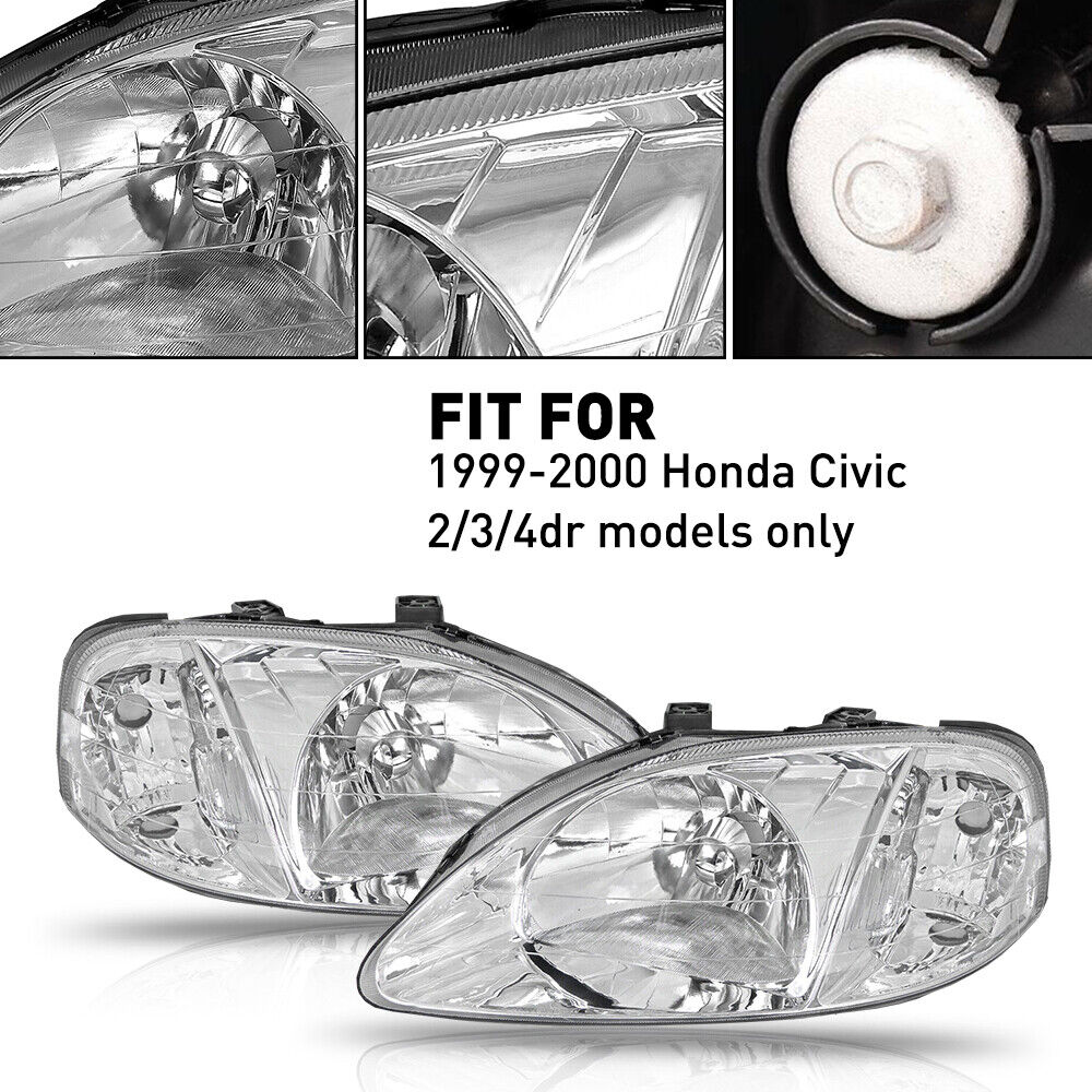 Fits 1999-2000 Honda Civic Headlights 2 3 4 Door Head Lamps 99-00 Replacement