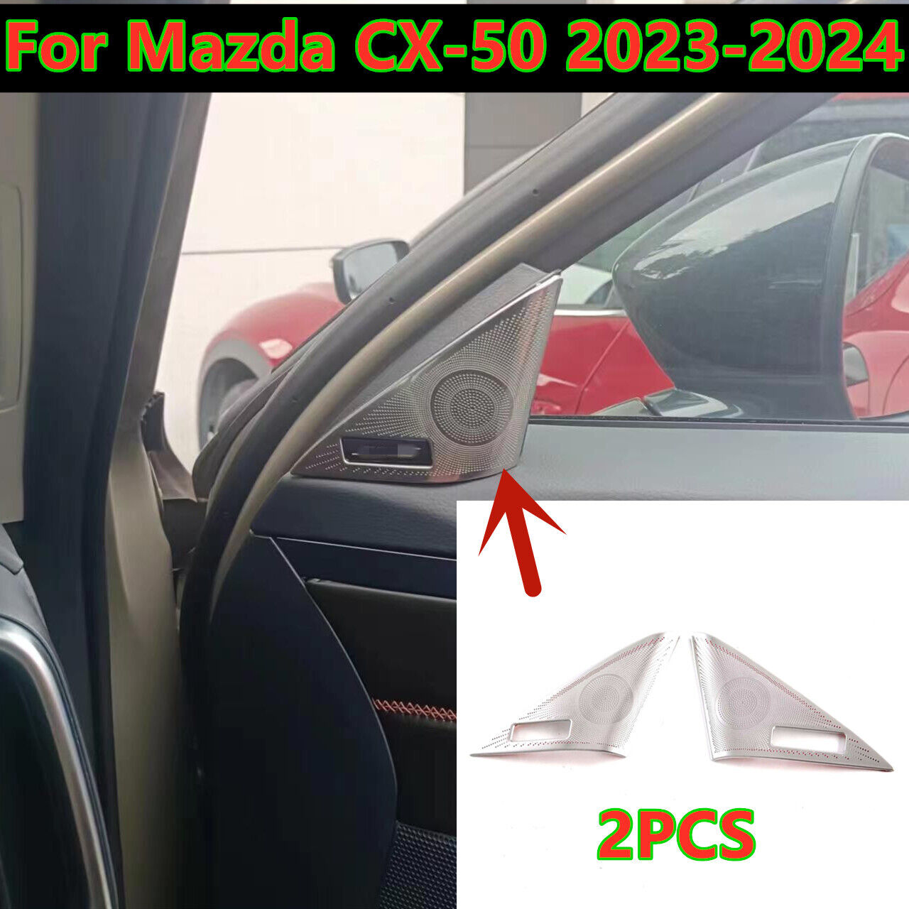 2X Silver Titanium A Pillar Speaker Cover Trim Decor For Mazda CX-50 2023-2024