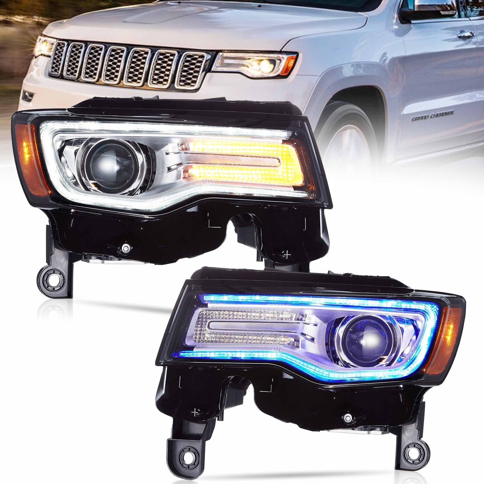 VLAND Chrome LED Headlights w/Animation For 2014-2022 Jeep Grand Cherokee DRL