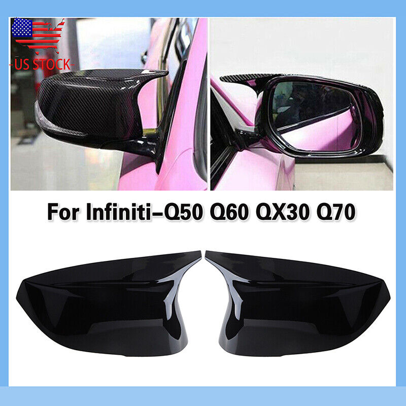 for Infiniti Q50 Q60 Gloss Black Rearview Mirror Cover Caps M3 Style 14~21