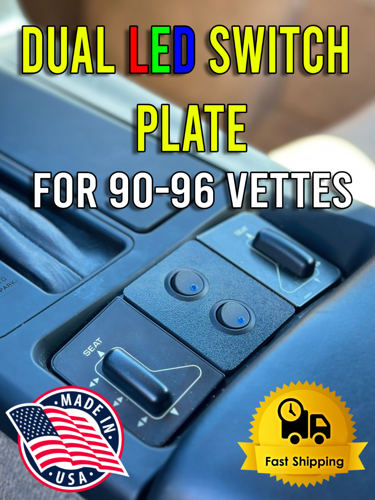 1990-1996 C4 Corvette Dual LED Switch Center Console FX3 Plate Replacement