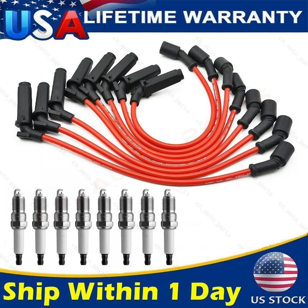 8x Spark Plugs 41-962 & Wires 9748RR Set For Chevy GMC Tahoe Hummer 4.8L 5.3 6.0