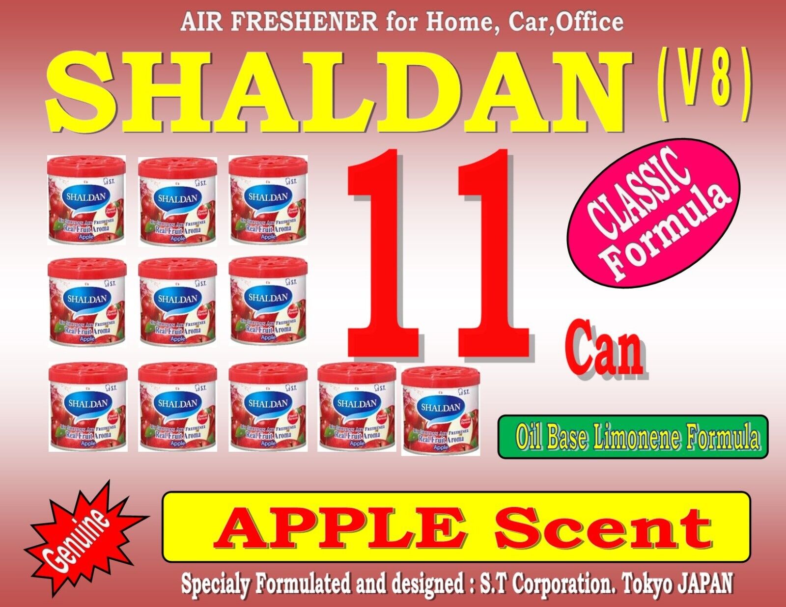 11 Can SHALDAN V8- CLASSIC Formula - Home Car Office Air Freshener - APPLE Scent