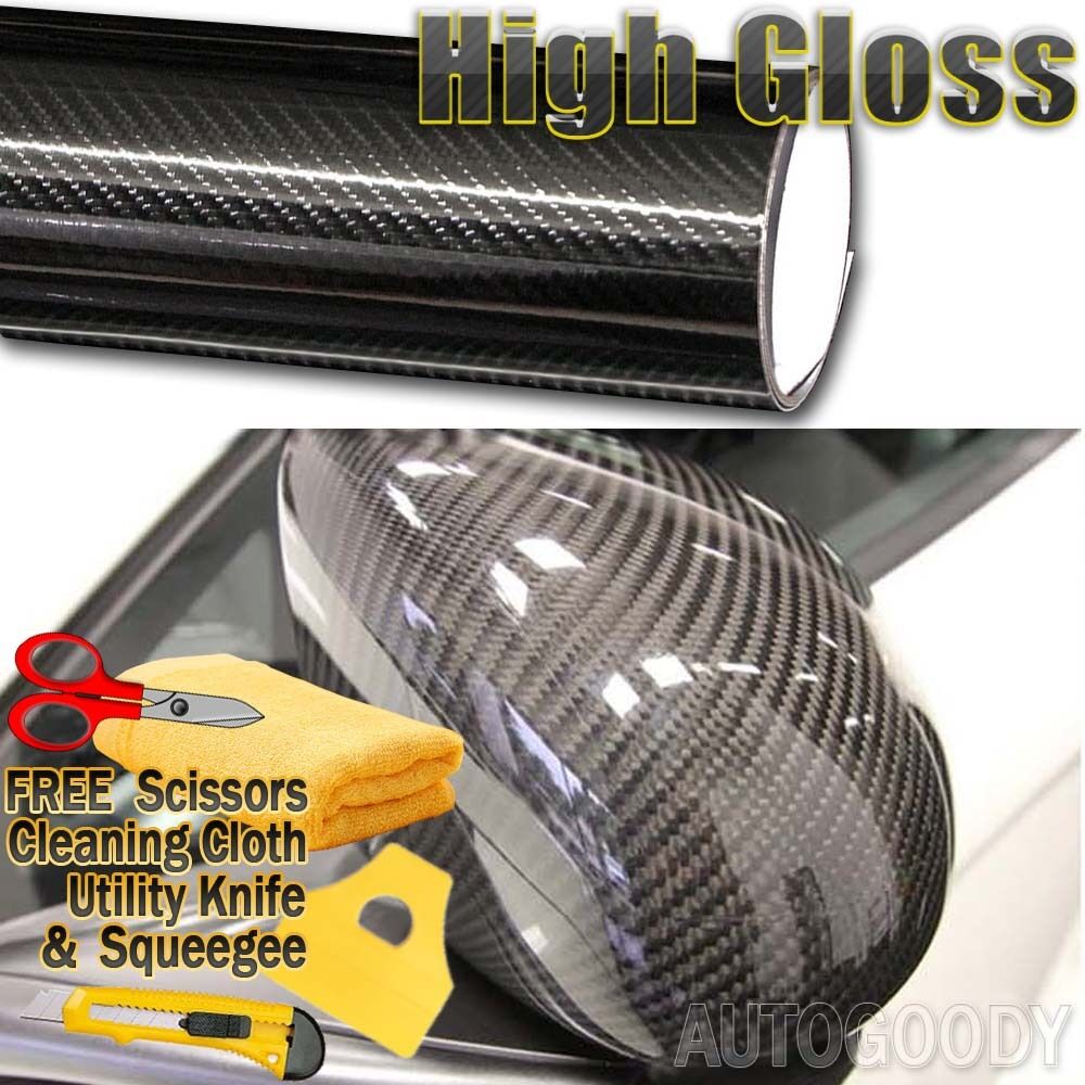 5D Premium HIGH GLOSS Black Carbon Fiber Vinyl Wrap Bubble Free Air Release 6D