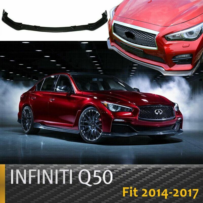 Carbon fiber Front Bumper Lip Spoiler Cover For 2014-2017 Infiniti Q50 Sedan 
