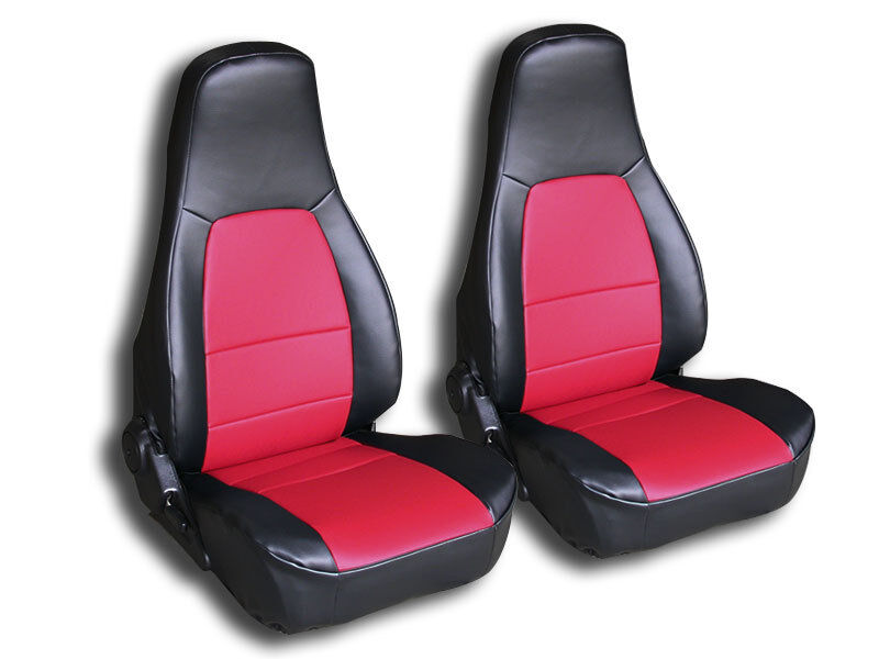 IGGEE CUSTOM FIT 2 FRONT SEAT COVERS FOR MAZDA MIATA 1990-1997 BLACK/RED