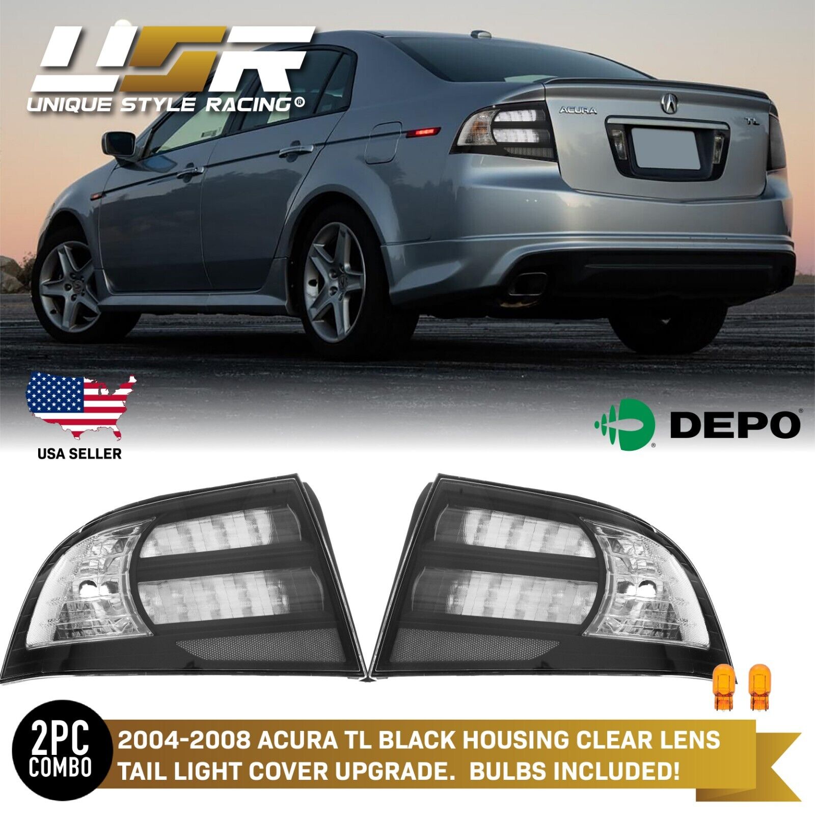 DEPO Black / Clear Tail Light Frames / Covers For 04 05 06 07 08 Acura TL Type-S