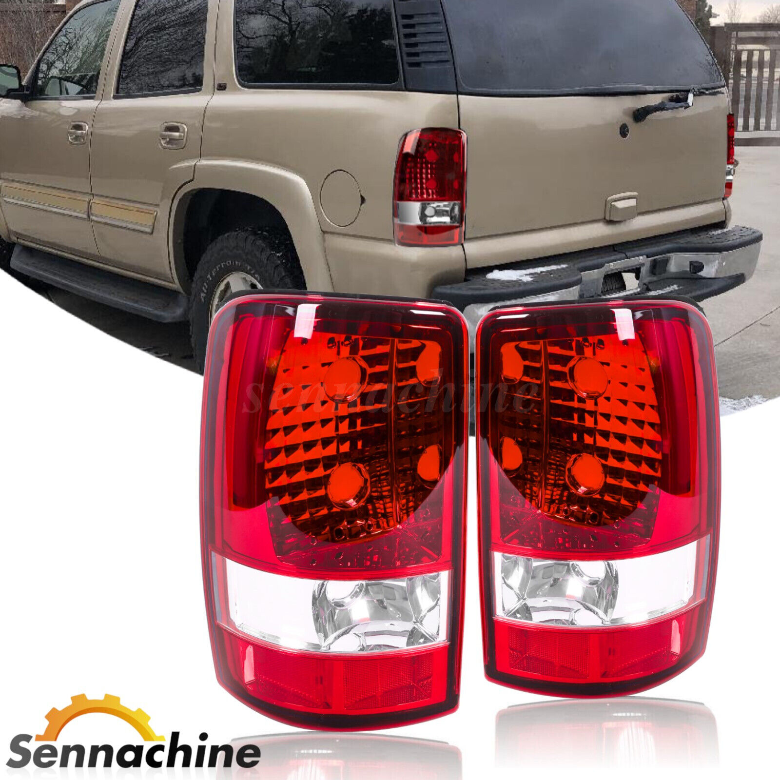 Fits 2000-2006 Chevy Suburban Tahoe GMC Yukon XL Red/Clear Tail Lights Lamps L+R