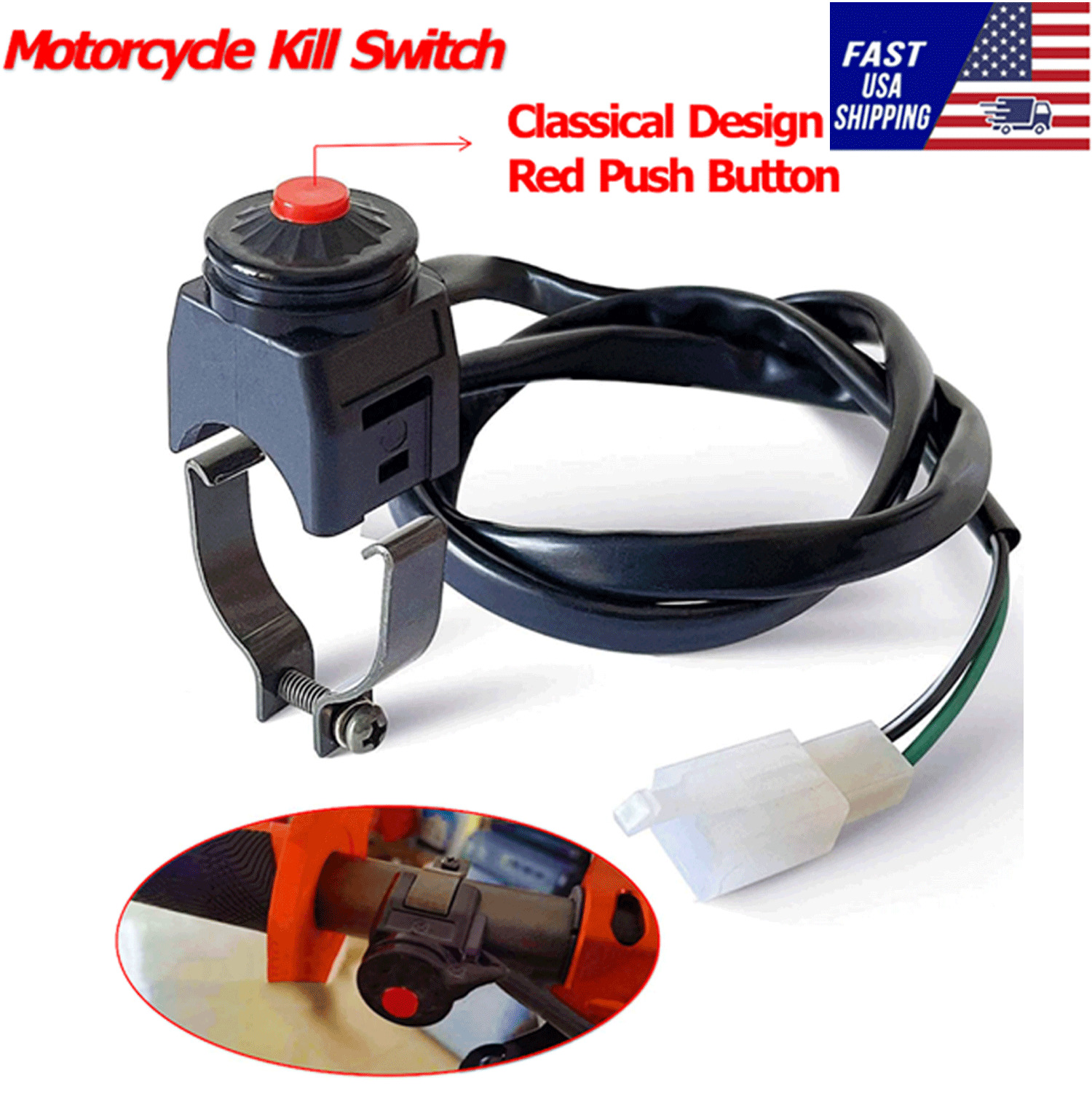 Motorcycle KILL SWITCH Red Push Button Horn Starter Dirt Bike KTM ATV Dual Sport