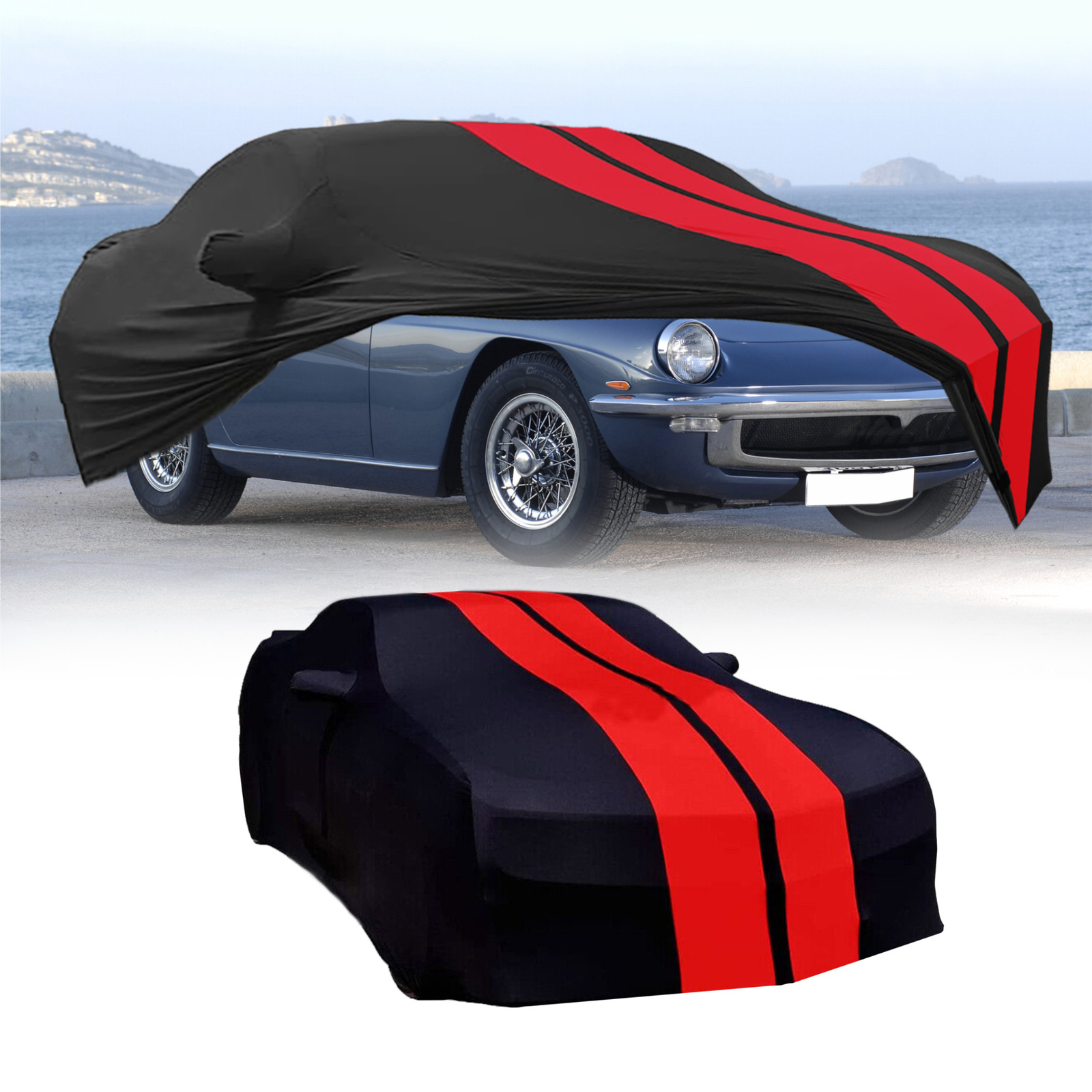 For Maserati Spyder COUPE Indoor Red Line Dustproof Stain Stretch Full Car Cover