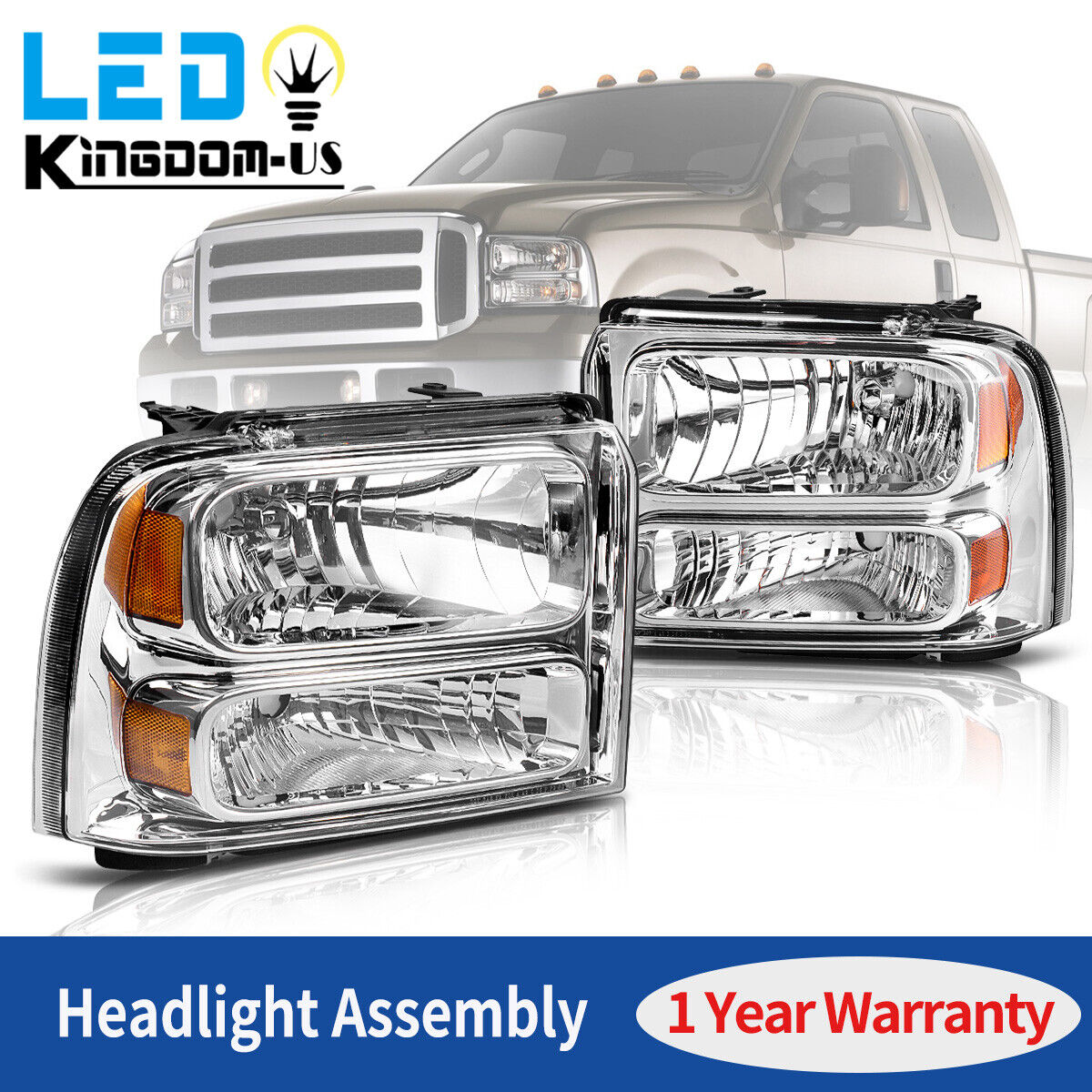 Headlights For 2005-2007 Ford F250 F350 F450 F550 Super Duty Left+Right 05 06 07