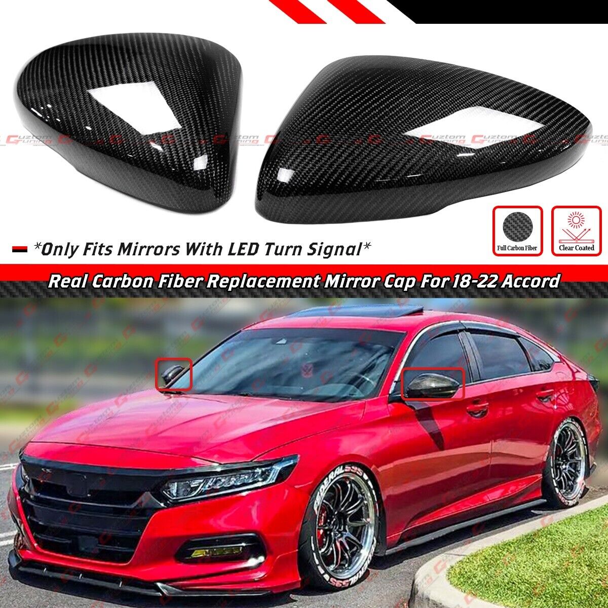 FOR 2018-22 HONDA ACCORD REAL CARBON FIBER SIDE MIRROR COVER DIRECT REPLACEMENT