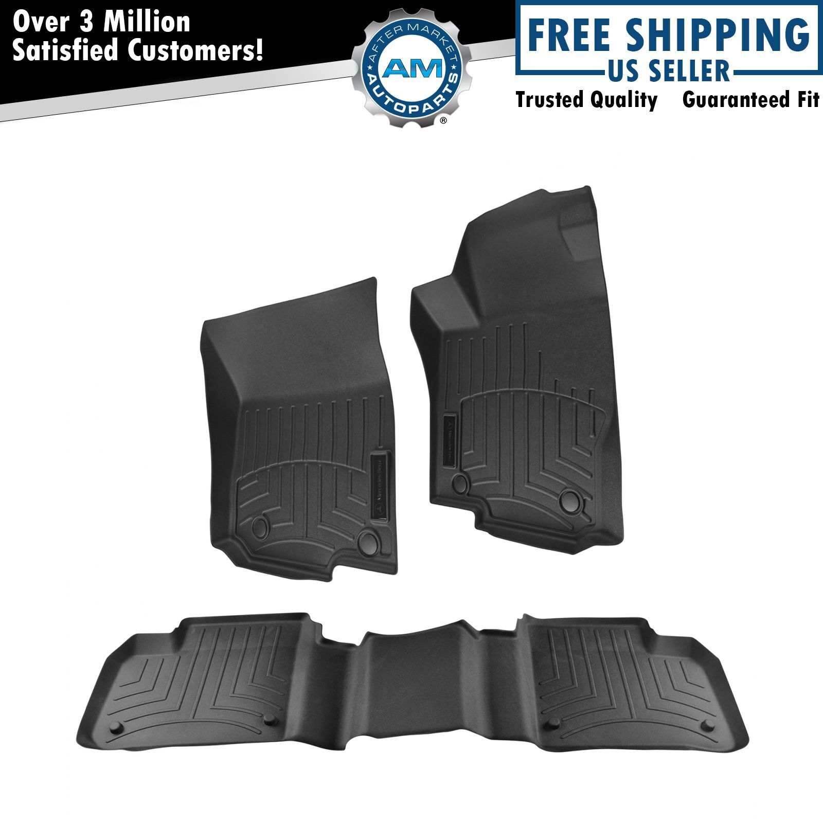 OEM Black Molded Rubber All Weather Floor Mat Set of 3 for Mercedes Benz New