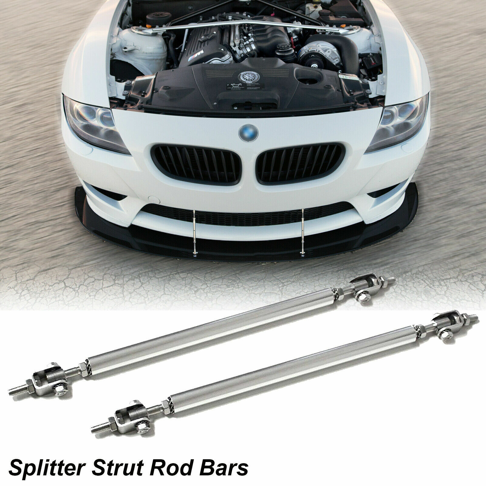 Adjustable Chrome Front Bumper Lip Splitter Strut Rod Tie Support Bars For BMW