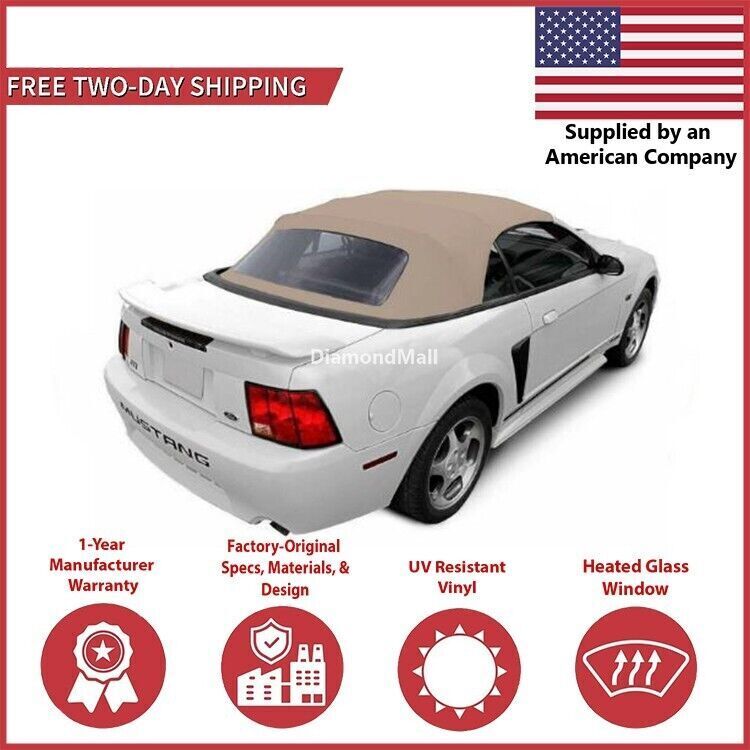1994-04 Ford Mustang Convertible Soft Top w/ DOT Approved Window, Parchment Tan