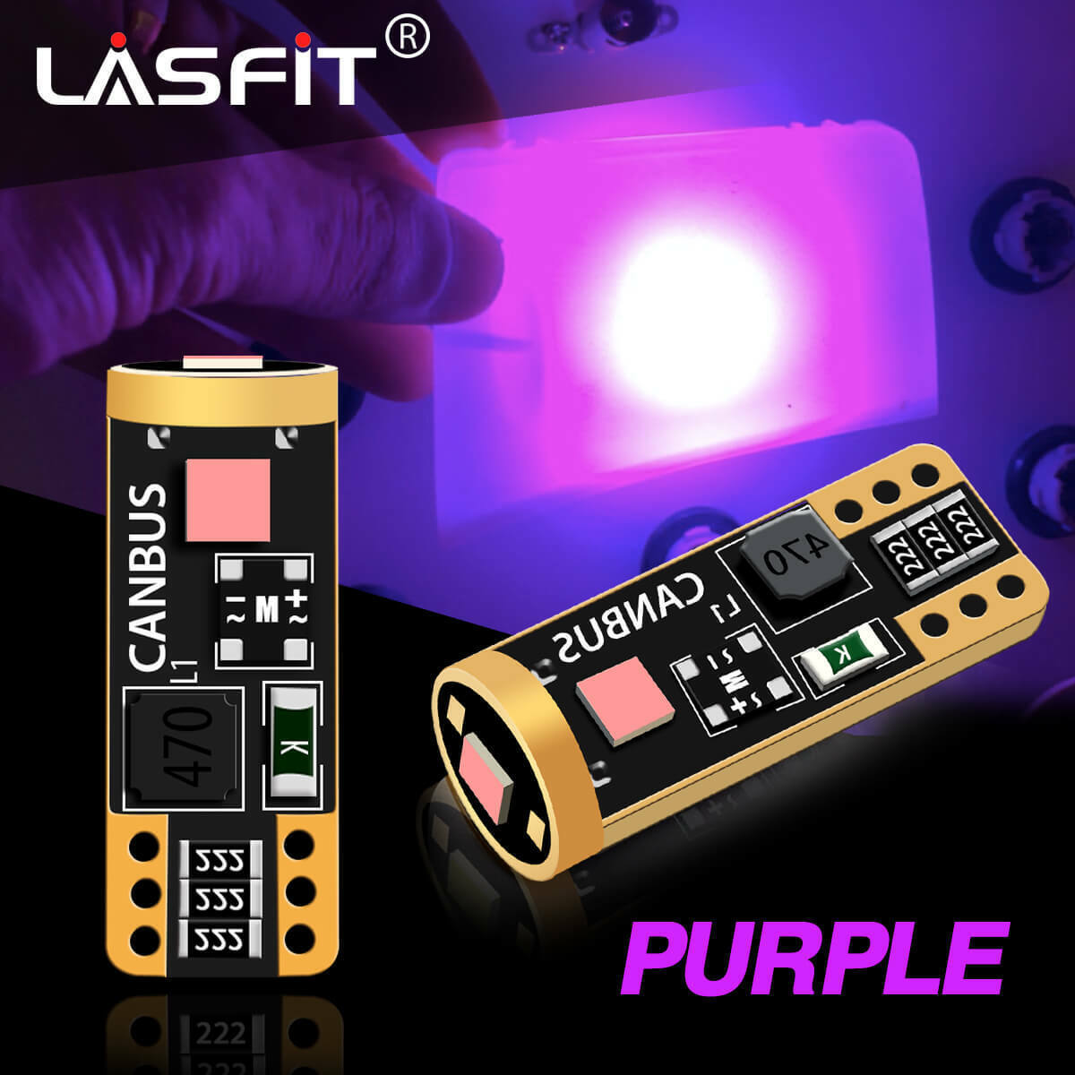 Lasfit Purple Super Bright 168 194 175 T10 W5W LED Trunk Cargo Area Light Bulb