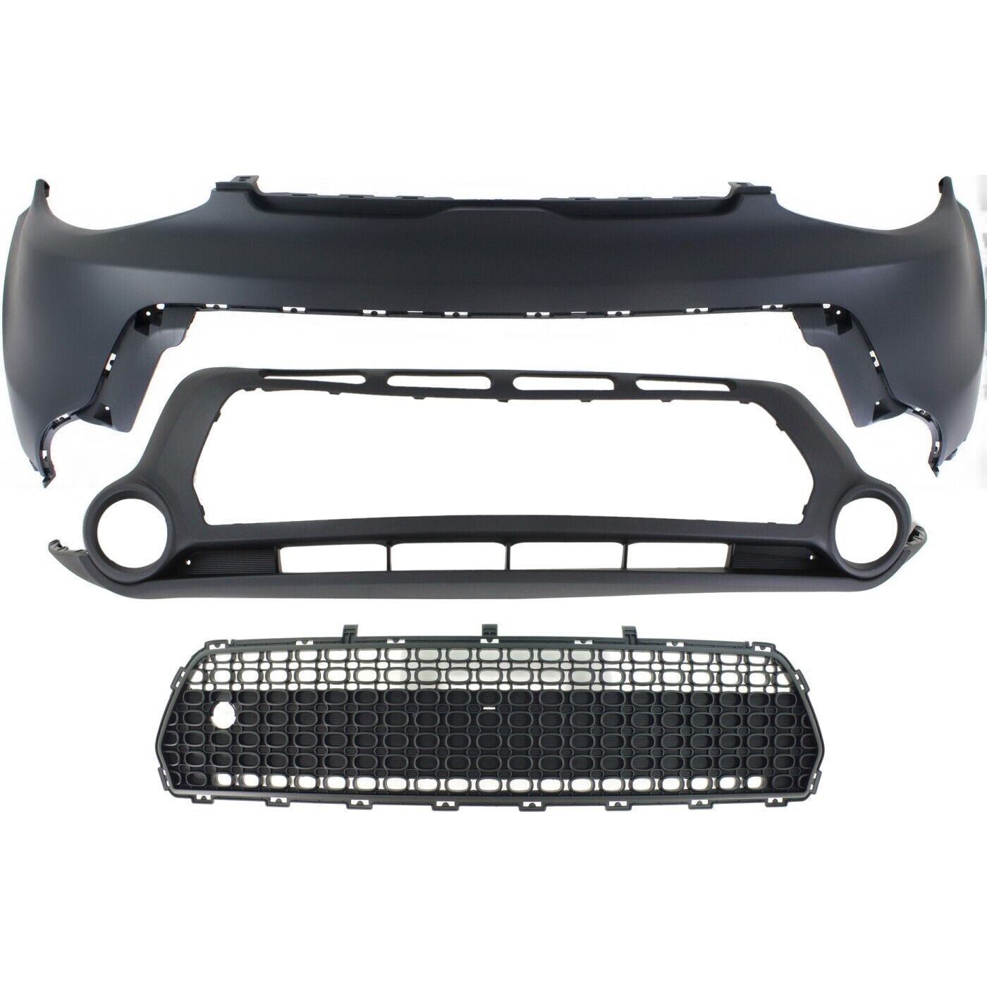 Bumper Cover Kit For 2014-2016 Kia Soul 3 Pcs Fascia Upper and Lower with Grille