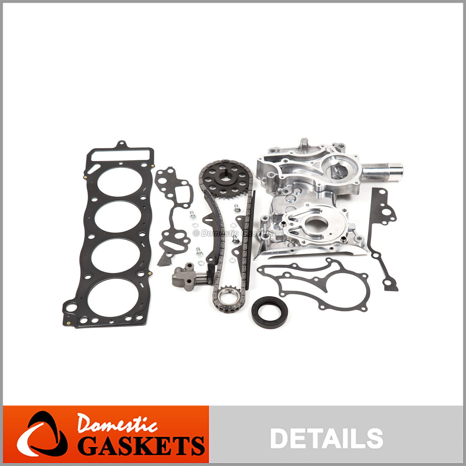 85-95 Toyota 2.4L Timing Chain Kit(Steel Guides)MLS Head Gasket+Timing Cover 22R