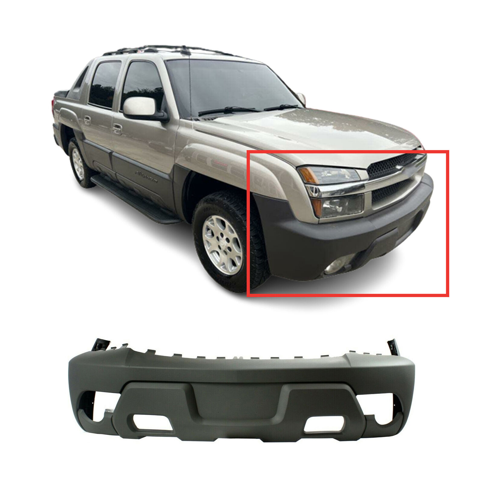 Front Bumper Cover For 2002 Chevy Chevrolet Avalanche 1500 w/ fog holes Textured