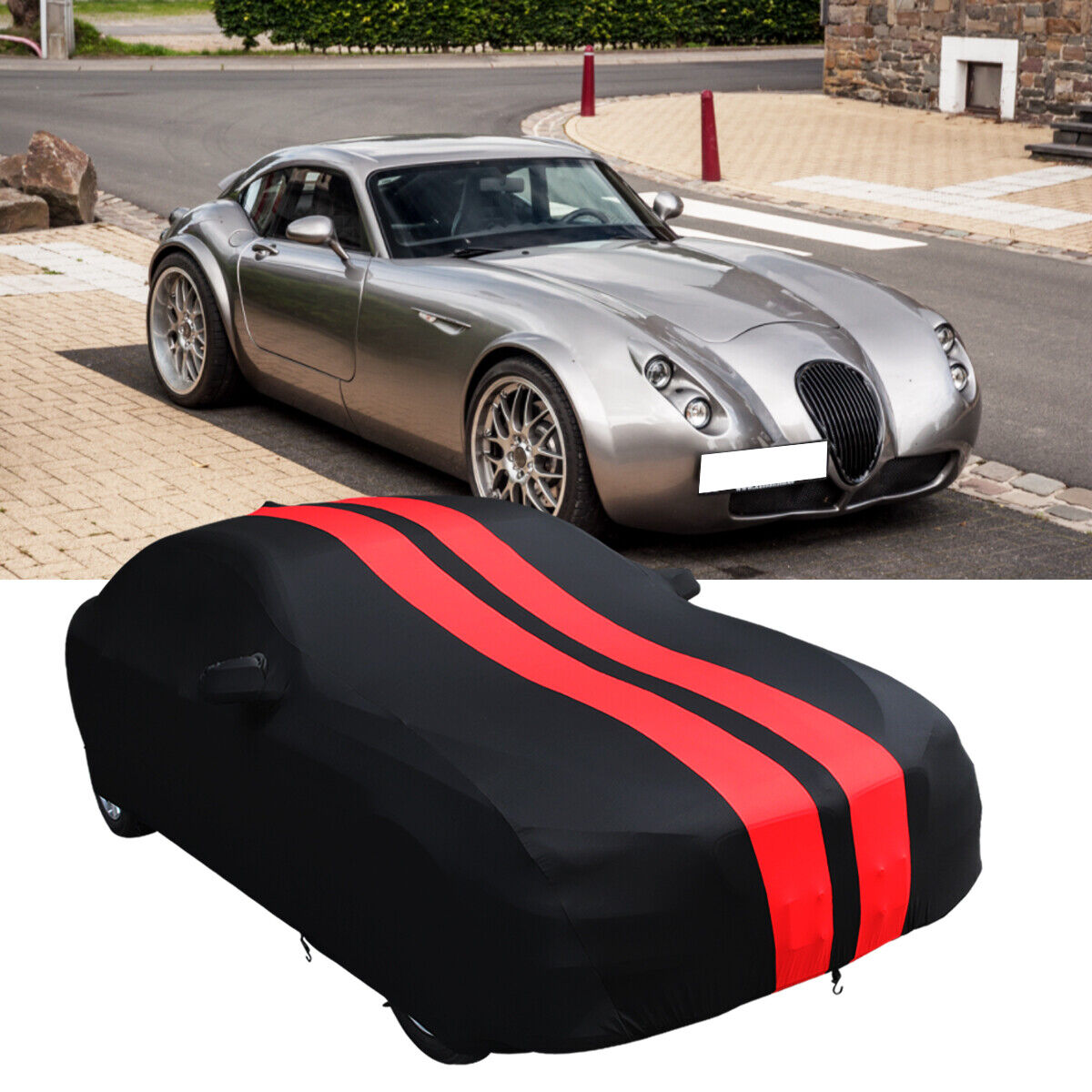 For Wiesmann GT Full Car Cover Satin Stretch Dust Proof Indoor Garage Red-Strip