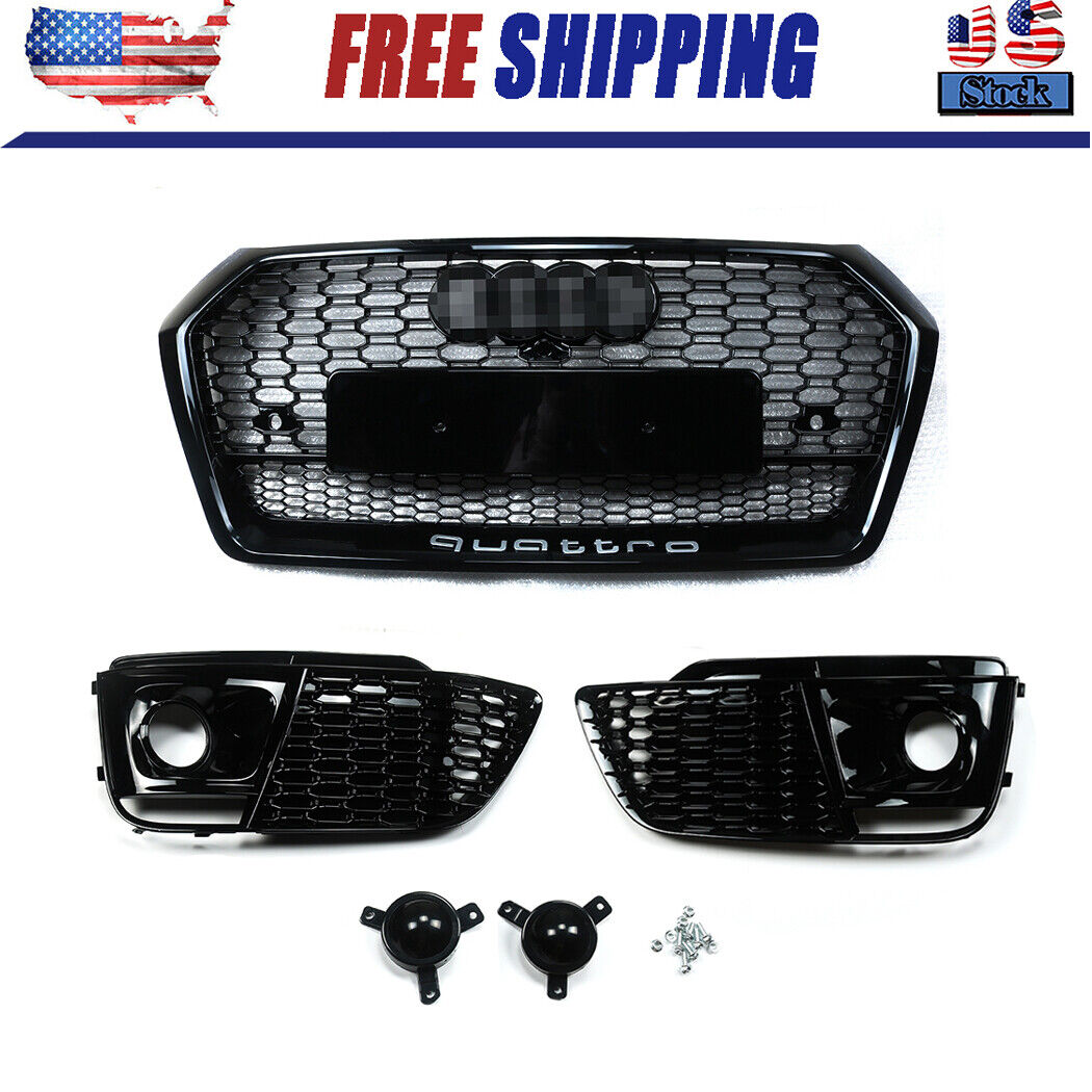 For Audi Q5 SQ5 2018 2019 RSQ5 Front Honeycomb Mesh Grill + Fog Lamp Grilles 