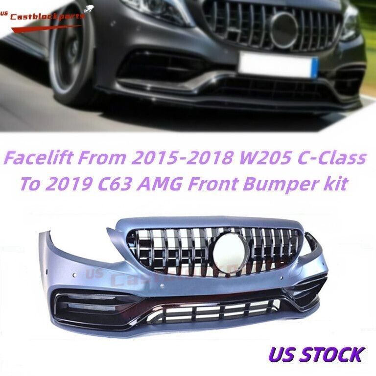 Facelift 15-18 Mercedes Benz W205 C Class Front Bumper Kit to W205 C63 AMG