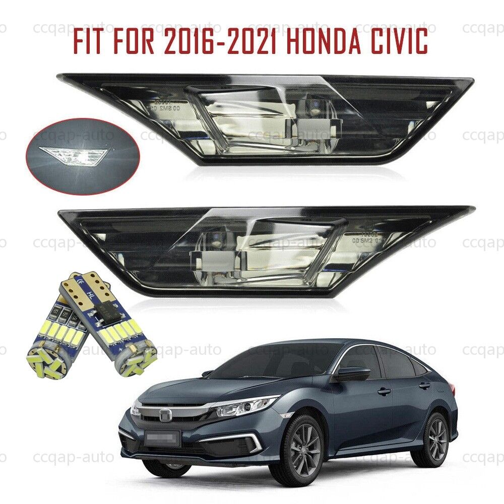Smoked Side Marker Lamp Turn Signal Light W/ Led Bulbs for Honda Civic 2016-2021