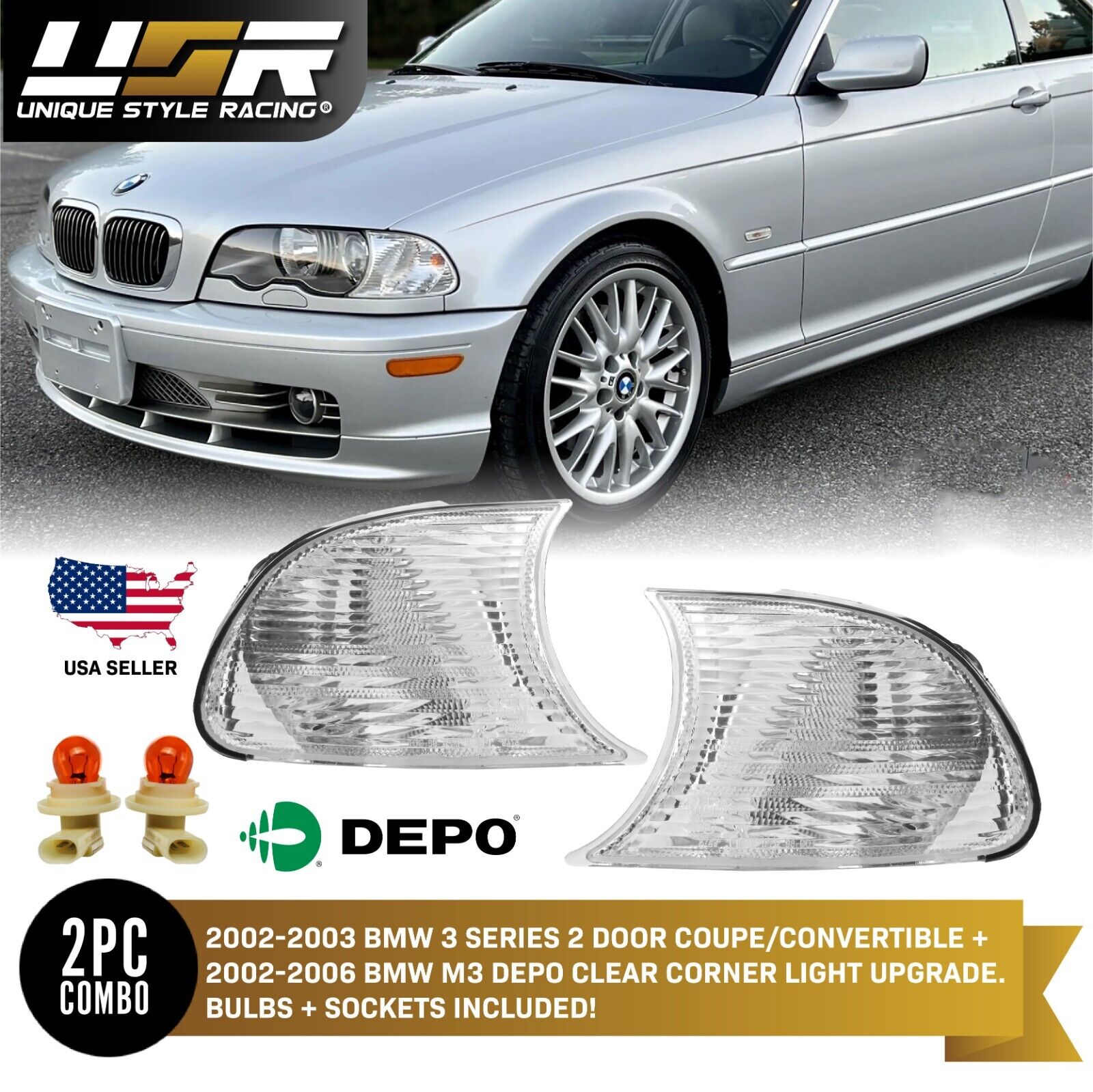 DEPO Pair Euro Clear Corner Lights For 2002-2006 BMW E46 / 3 Series / M3