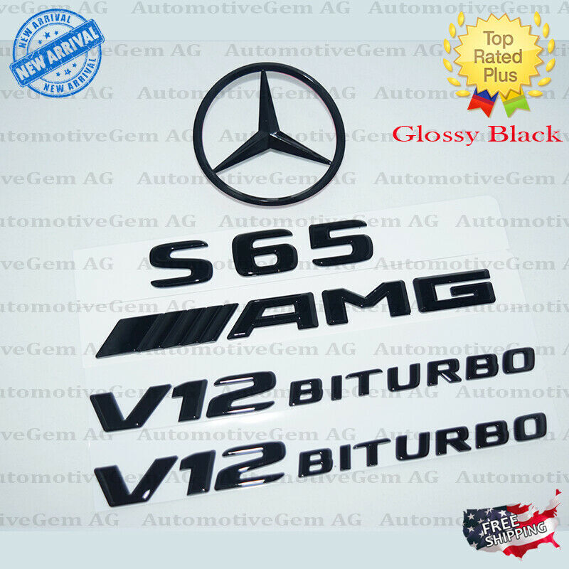 S65 COUPE AMG V12 BITURBO Rear Star Emblem Black Badge Combo Set for C217 2017+