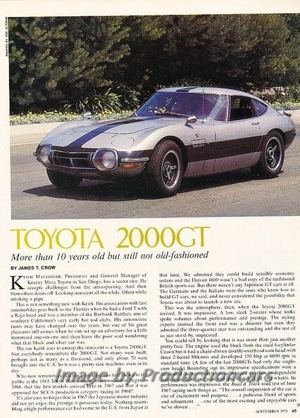 Toyota 2000GT Original Car Review Report Print Article J851
