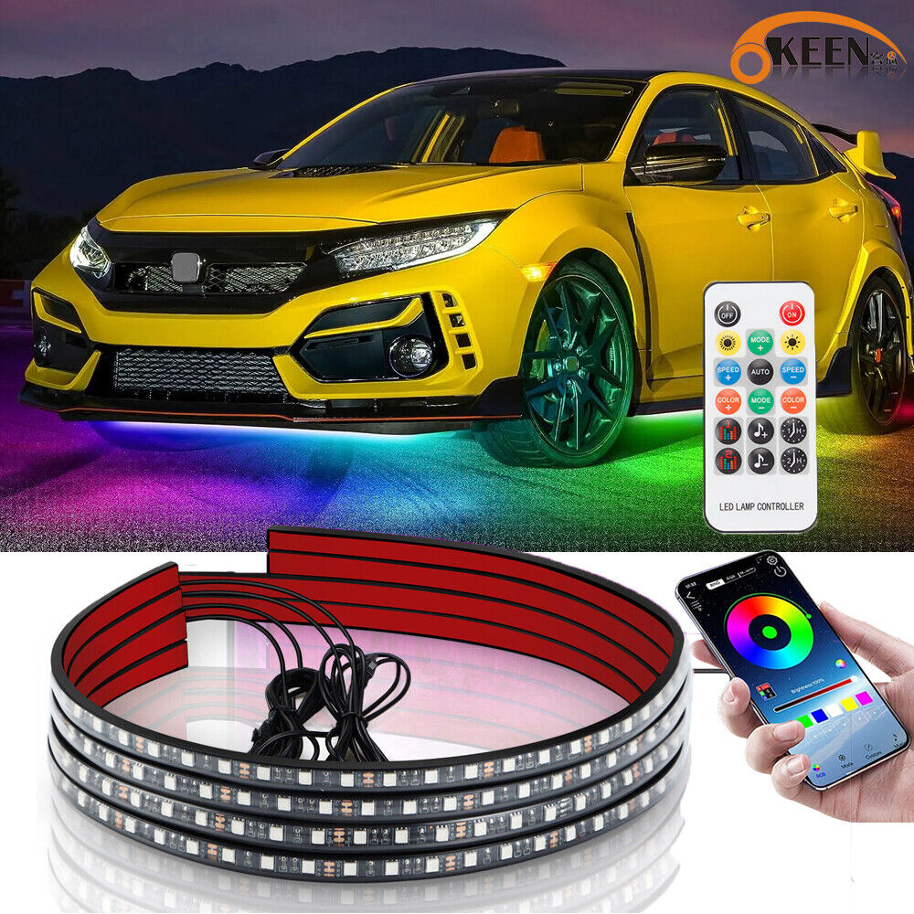 4pcs APP+Remote RGB Dreamcolor Underglow LED Kit Underbody Car Neon Strip Lights