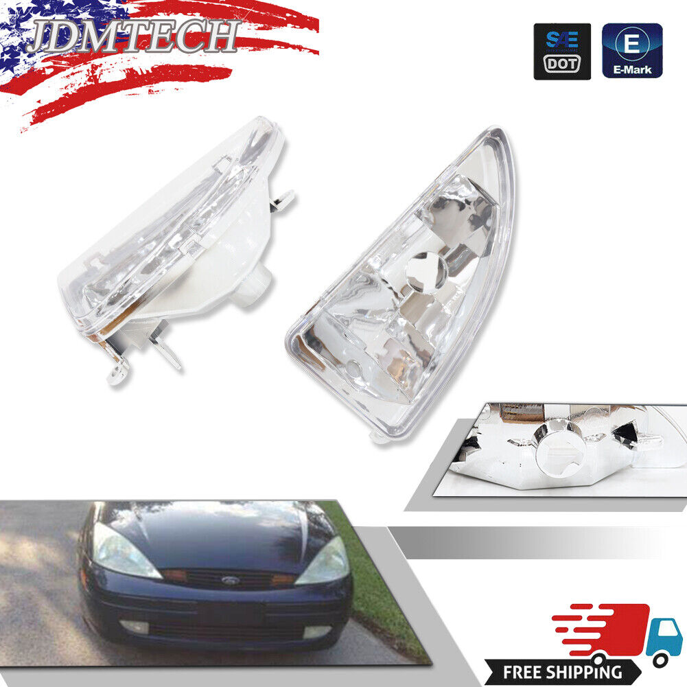 Clear Chrome Fog Driving Lights Lamps Left & Right Pair Set for 00-04 Ford Focus