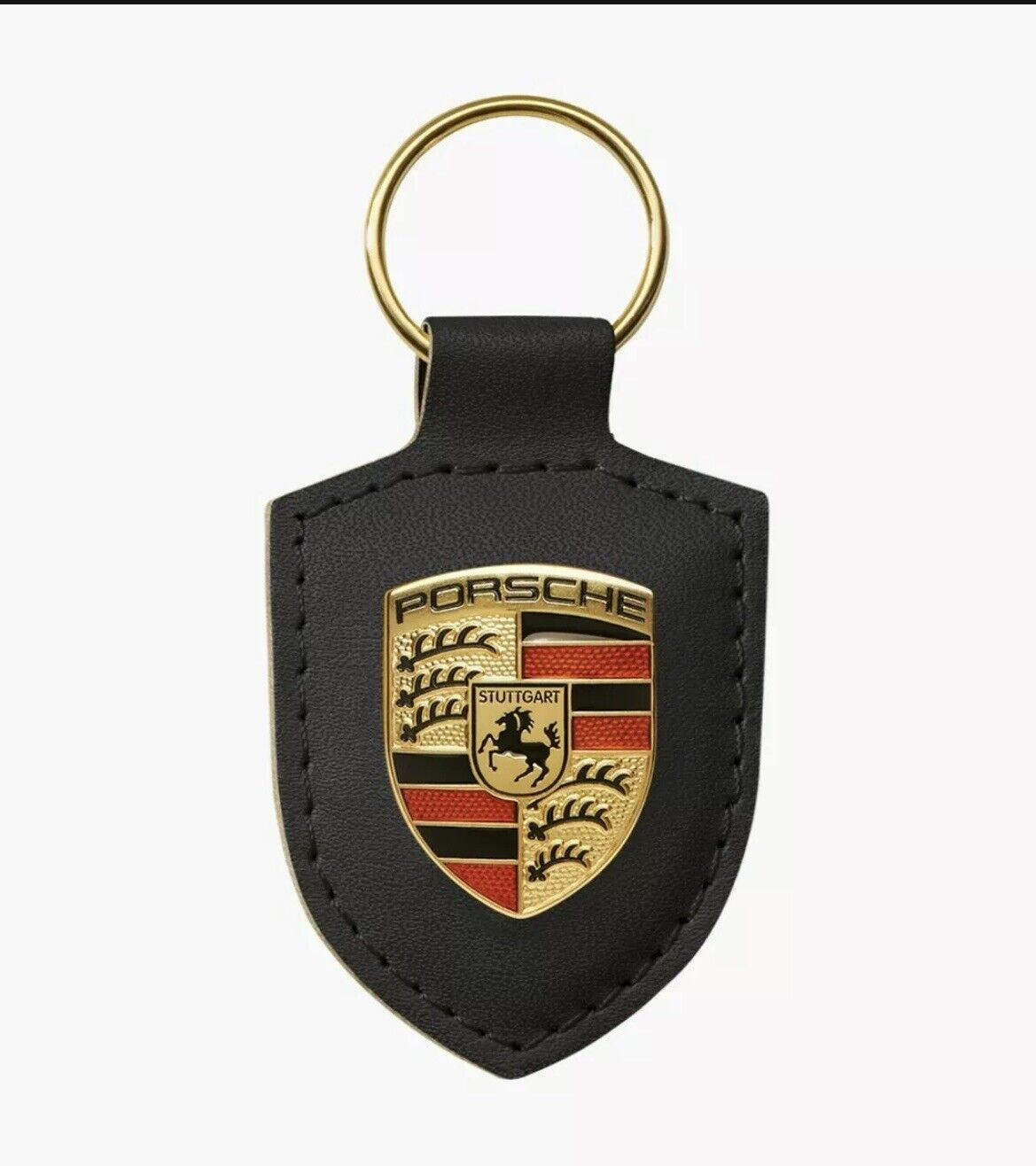 BLACK Porsche Crest KeyChain Leather 911 Boxster Panamera Macan Cayenne TURBO