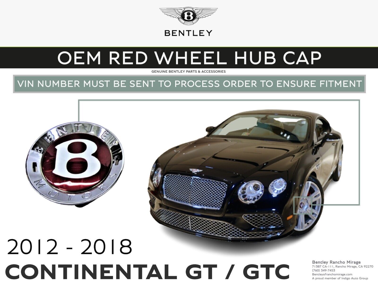 2012-2018 Bentley Continental Gt Gtc Genuine Factory OEM Red Wheel Center Cap