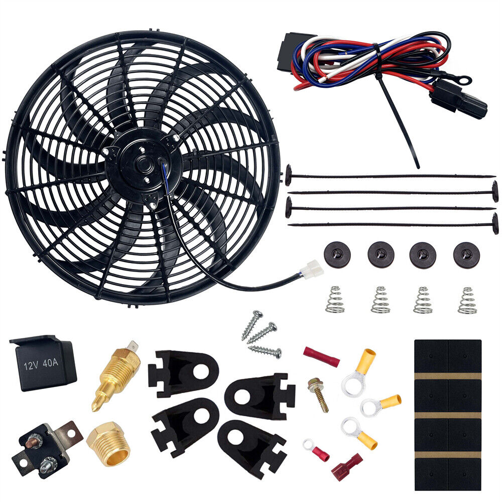 16\'\' Electric Radiator Slim Push Pull Cooling Fan 12V 120W 1000 CFM Mount Kit