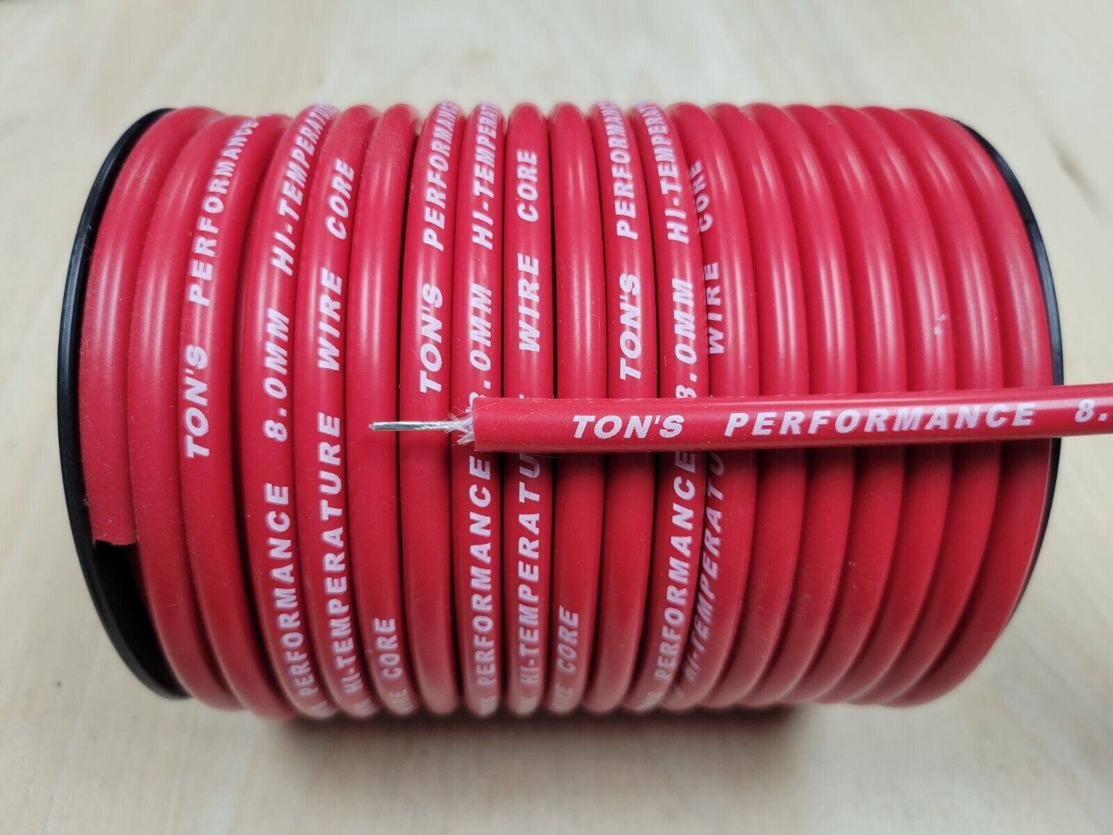 Ton's 8mm Red silicone SOLID WIRE CORE SPARK PLUG WIRE by the foot 0 ohms/ft