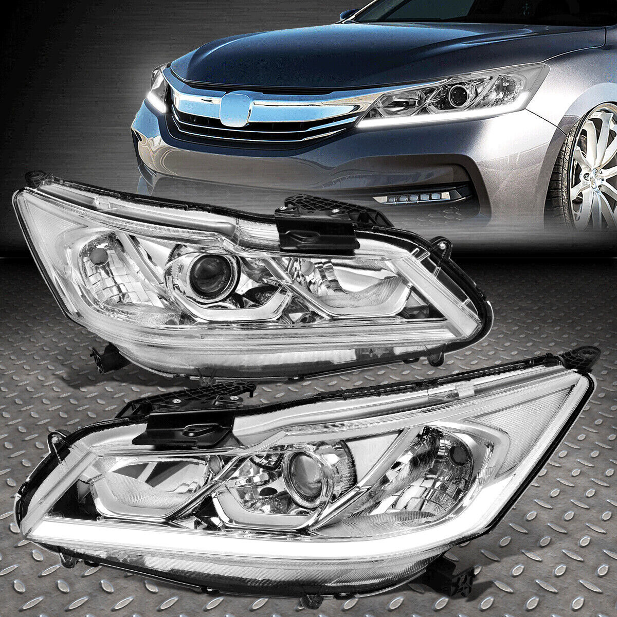 [LED DRL]FOR 16-17 HONDA ACCORD EX SE SPORT PROJECTOR HEADLIGHTS CHROME/CLEAR