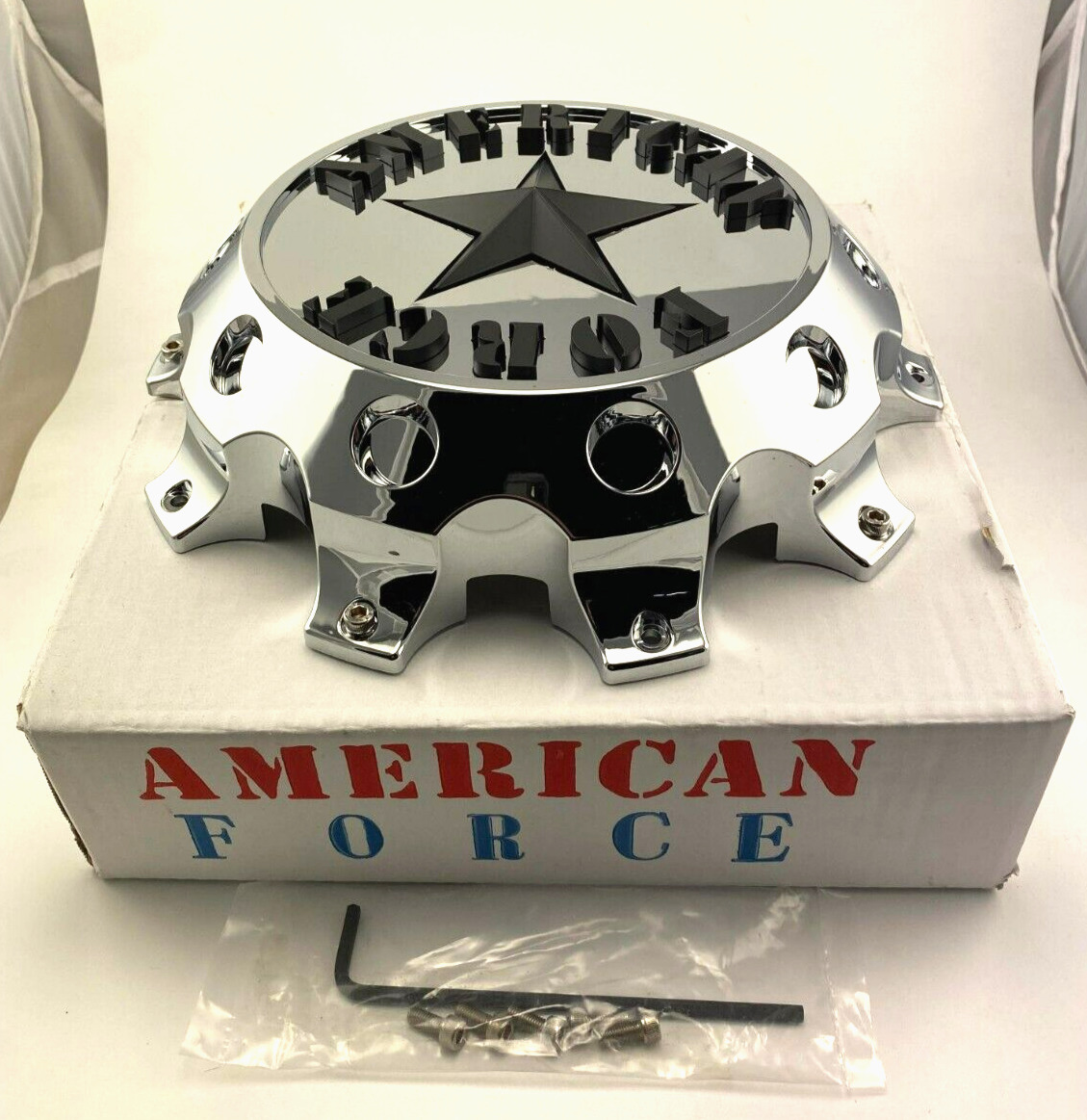 New American Force 10 Lug Dually Front Wheel Center Cap Chrome w/ Screws AFX320