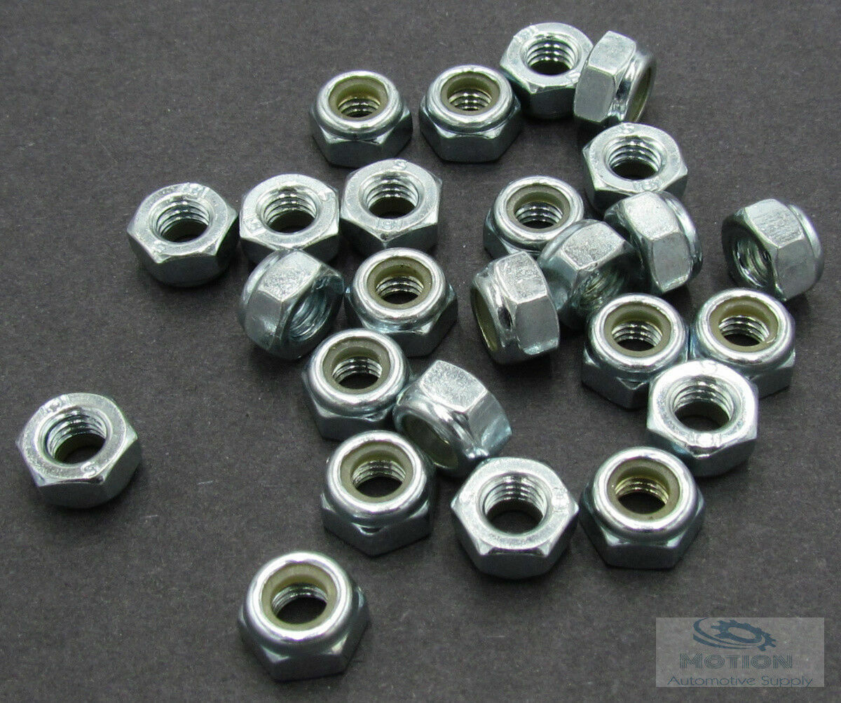 50 Metric M6-1.00mm Nylon Insert Lock Nuts 10mm Hex Size Bright Zinc Finish New